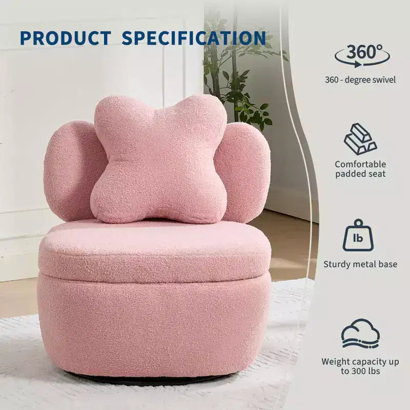360 Swivel Accent Chair with Storage Compartment  Teddy Velvet Upholstered Armchair with Ergonomic Cushion, Scratch-Resistant Fabric