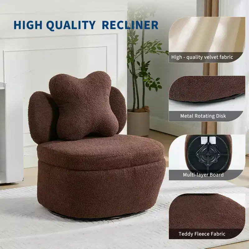 360 Swivel Accent Chair with Storage Compartment  Teddy Velvet Upholstered Armchair with Ergonomic Cushion, Scratch-Resistant Fabric
