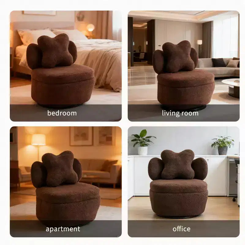 360 Swivel Accent Chair with Storage Compartment  Teddy Velvet Upholstered Armchair with Ergonomic Cushion, Scratch-Resistant Fabric