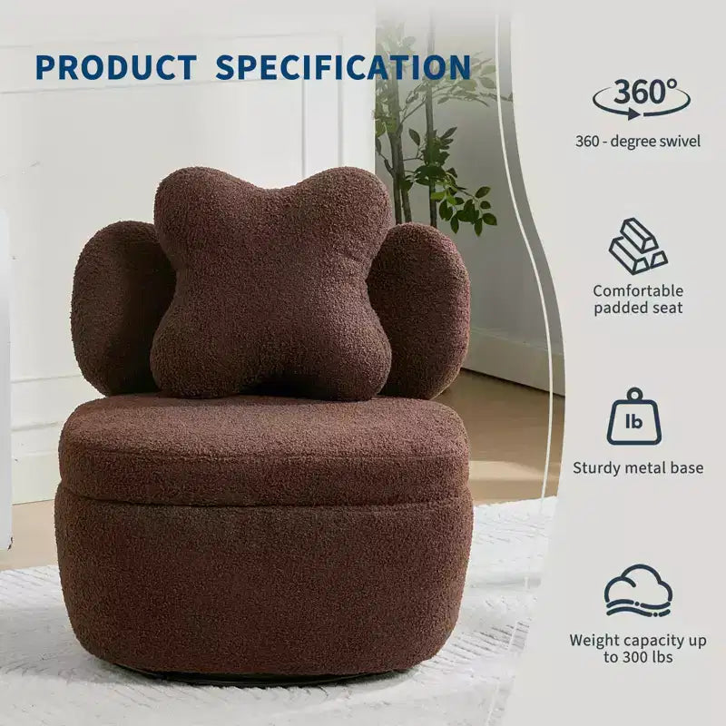 360 Swivel Accent Chair with Storage Compartment  Teddy Velvet Upholstered Armchair with Ergonomic Cushion, Scratch-Resistant Fabric
