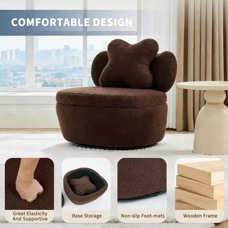 360 Swivel Accent Chair with Storage Compartment  Teddy Velvet Upholstered Armchair with Ergonomic Cushion, Scratch-Resistant Fabric