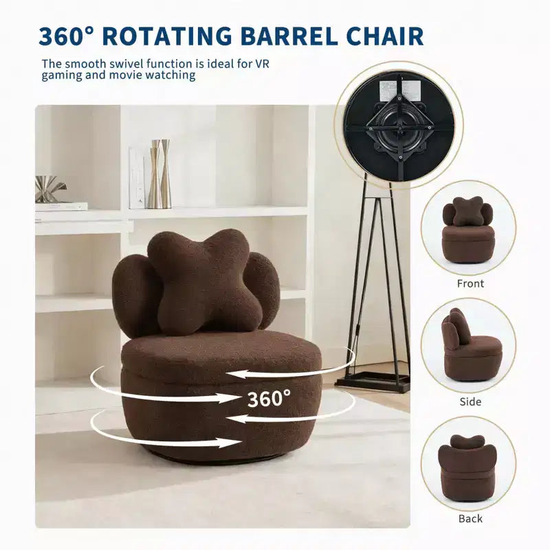 360 Swivel Accent Chair with Storage Compartment  Teddy Velvet Upholstered Armchair with Ergonomic Cushion, Scratch-Resistant Fabric