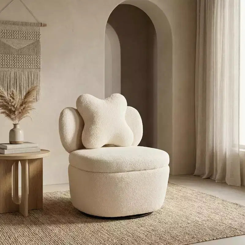 Fauteuil d'appoint pivotant à 360° avec compartiment de rangement, fauteuil en velours Teddy avec coussin ergonomique, tissu anti-rayures