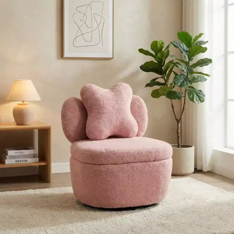 Fauteuil d'appoint pivotant à 360° avec compartiment de rangement, fauteuil en velours Teddy avec coussin ergonomique, tissu anti-rayures