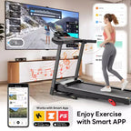Tapis de Course 12 km/h pour la Maison, Tapis Roulant Pliable Inclinable avec Contrôle par APP, Capacité de 136 kg, Moteur sans Balai de 2,5 CV, Maison et Bureau