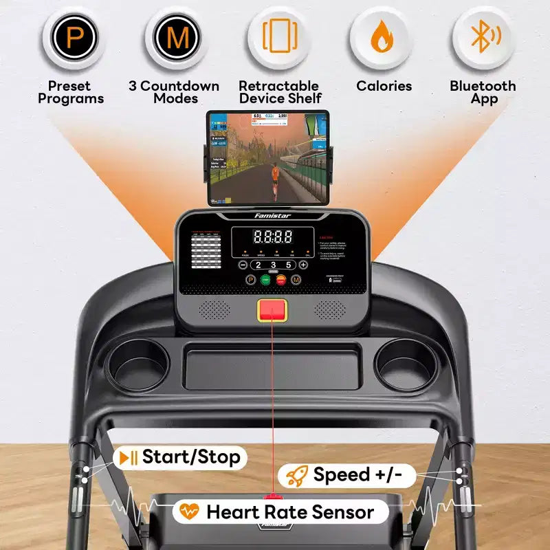 Tapis de course 3.0HP capacité 300lbs, tapis de course pliable inclinable à 6% pour la maison, 0.6-7.5MPH, bande de 16 pouces, absorption des chocs