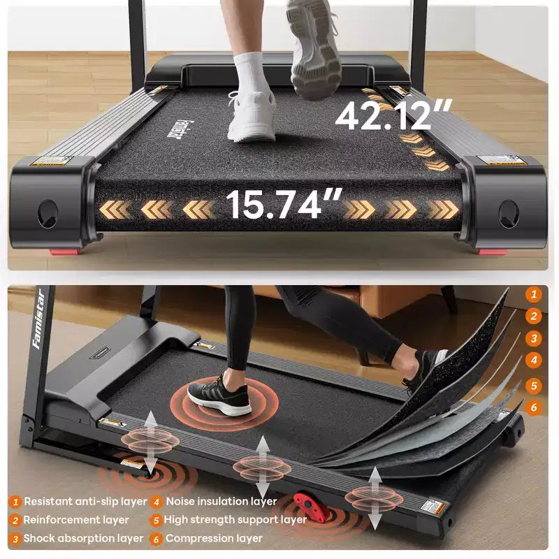 Tapis de course pliable 3,1 CV pour la maison, capacité de 159 kg, inclinaison de 8 %, vitesse de 12 km/h, 71 programmes prédéfinis, absorption des chocs