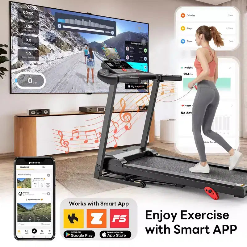 Tapis de course pliable 3,1 CV pour la maison, capacité de 159 kg, inclinaison de 8 %, vitesse de 12 km/h, 71 programmes prédéfinis, absorption des chocs