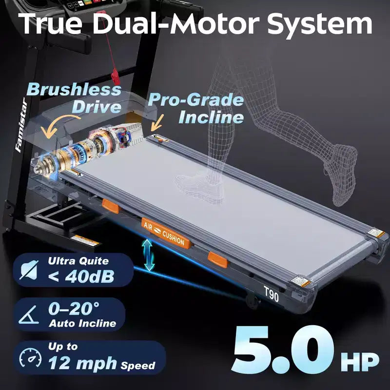 Foldable Treadmill with 20-Level Auto Incline, 12 MPH Speed, APP Control, 400 LBS Capacity, Soft-Drop Design