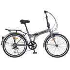 Vélo pliant de ville 24 pouces, cadre en acier, 7 vitesses, cadre en acier à haute résistance, freins en V