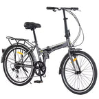 Vélo pliant de ville 24 pouces, cadre en acier, 7 vitesses, cadre en acier à haute résistance, freins en V