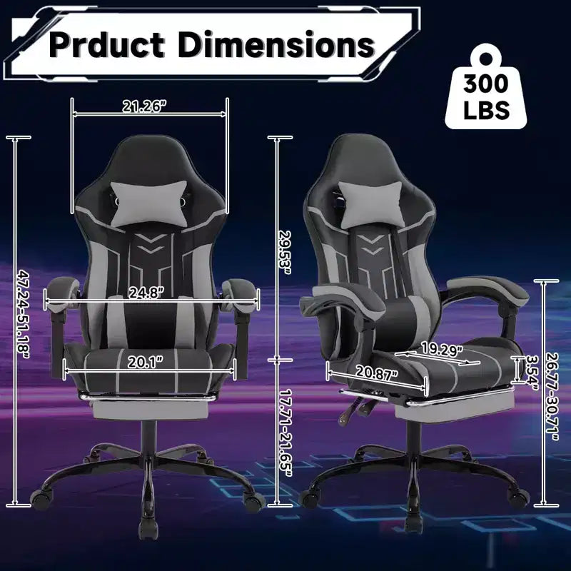 MAYEERTY Gaming Chair, Computer Chair, Ergonomic Chair with Footrest Lumbar Backrest for Living Room Black Gray