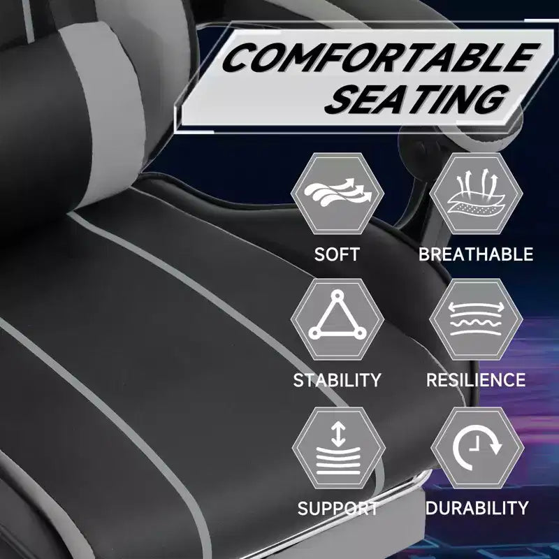 MAYEERTY Gaming Chair, Computer Chair, Ergonomic Chair with Footrest Lumbar Backrest for Living Room Black Gray