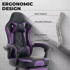 MAYEERTY Gaming Chair, Ergonomic Computer Chair with Footrest and Massage Lumbar Support, Height Adjustable Swivel Video Game Chair Purple Black