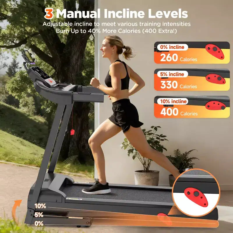 Tapis de course pliable 330lbs avec moteur 3.5CV, 64+7 programmes, tapis de course inclinable pour la maison, 12km/h, contrôle APP et double haut-parleurs, tapis de course portable pour la marche et le jogging