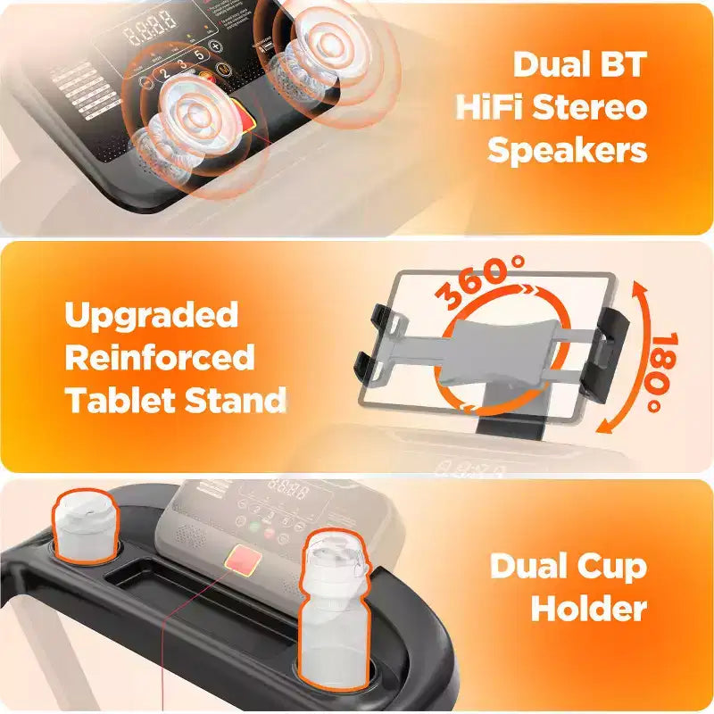 Tapis de course pliable 330lbs avec moteur 3.5CV, 64+7 programmes, tapis de course inclinable pour la maison, 12km/h, contrôle APP et double haut-parleurs, tapis de course portable pour la marche et le jogging
