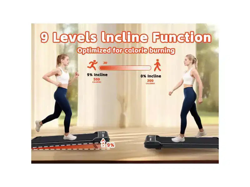 Tapis de course 3-EN-1 Okak sous le bureau avec télécommande et écran LED, tapis de course pliable avec inclinaison, tapis de marche avec barre de maintien
