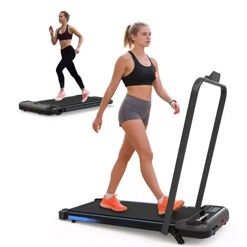 Tapis de course 3-EN-1 Okak sous le bureau avec télécommande et écran LED, tapis de course pliable avec inclinaison, tapis de marche avec barre de maintien