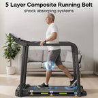 Tapis de marche Okak pour seniors, tapis de course pliable avec longue barre d'appui pour l'équilibre, tapis de course avec grand écran LED, noir