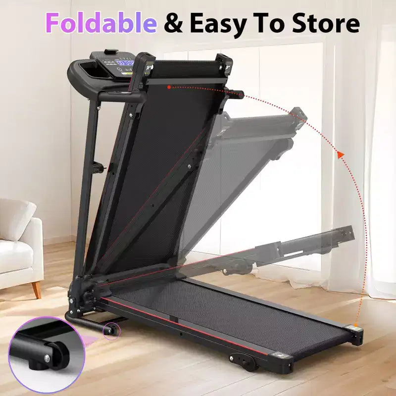 Tapis de course électrique Okak avec musique Bluetooth et porte-gobelet, tapis de course pliable avec inclinaison et capteur de fréquence cardiaque, tapis de course 2,5 CV pour la maison, noir