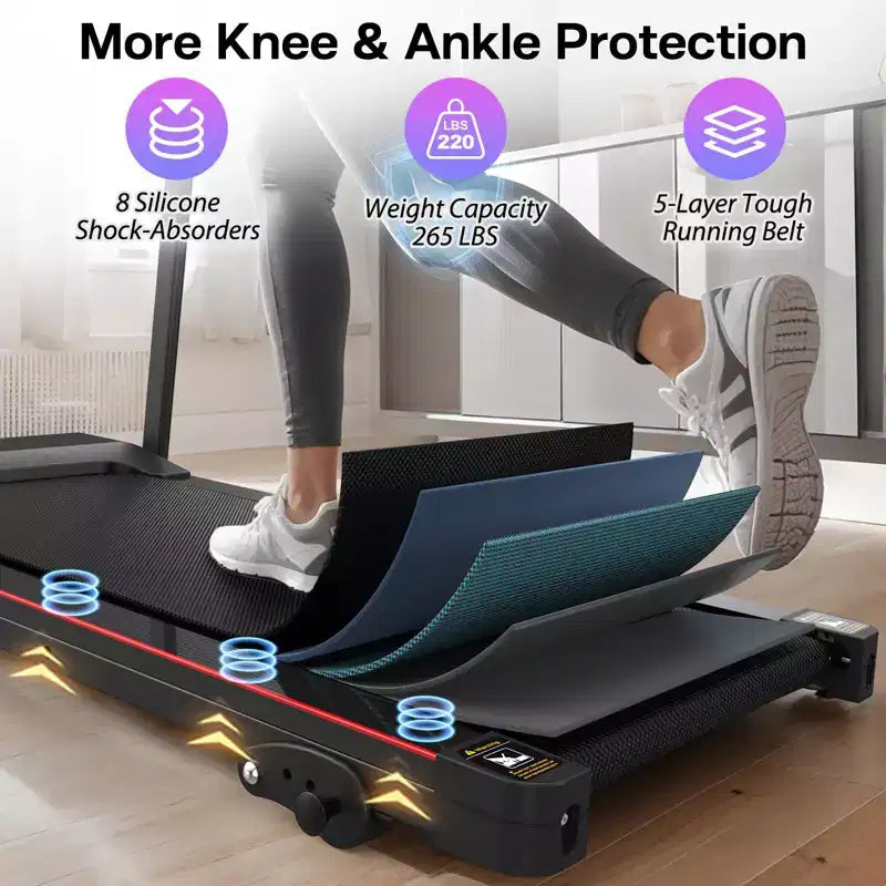 Tapis de course électrique Okak avec musique Bluetooth et porte-gobelet, tapis de course pliable avec inclinaison et capteur de fréquence cardiaque, tapis de course 2,5 CV pour la maison, noir