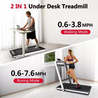 Tapis de course 2-EN-1 Okak sous le bureau avec télécommande, tapis de marche électrique pliable avec moteur 2,5 CV, tapis de course portable pour la maison, blanc