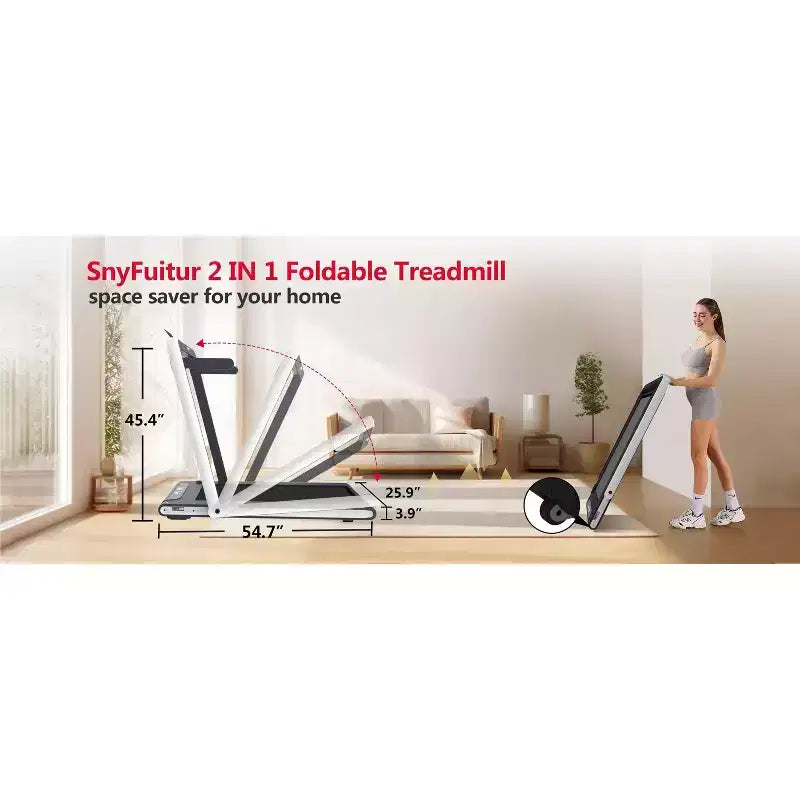 Tapis de course 2-EN-1 Okak sous le bureau avec télécommande, tapis de marche électrique pliable avec moteur 2,5 CV, tapis de course portable pour la maison, blanc