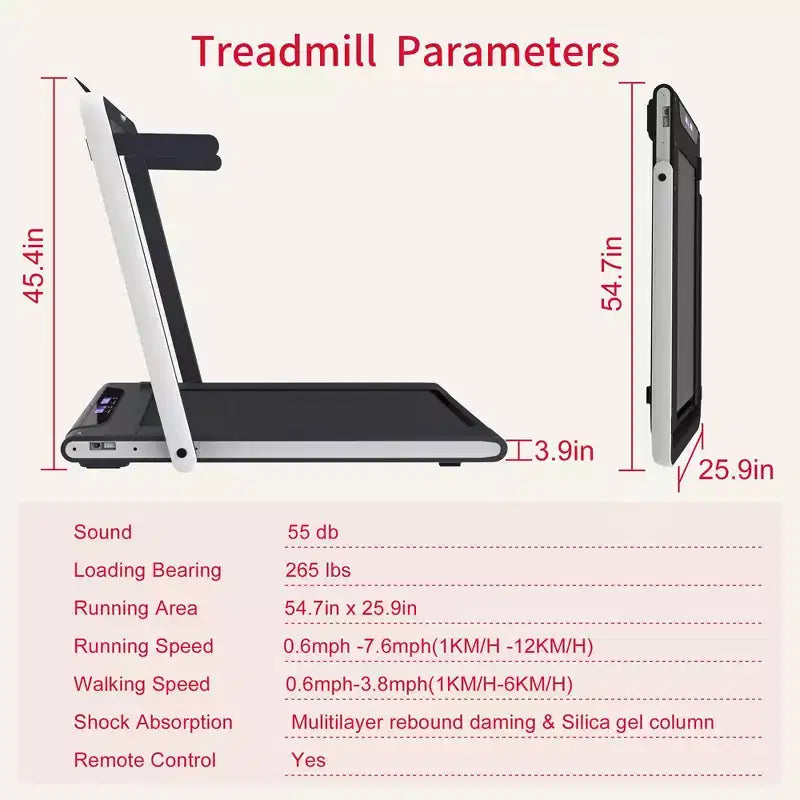 Tapis de course 2-EN-1 Okak sous le bureau avec télécommande, tapis de marche électrique pliable avec moteur 2,5 CV, tapis de course portable pour la maison, blanc