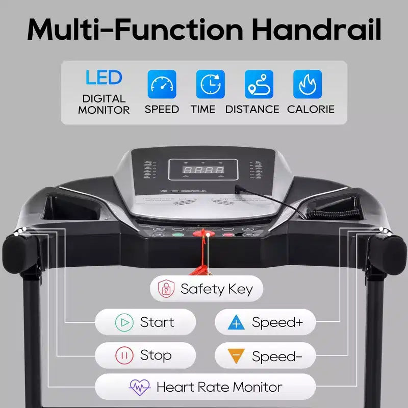 Okak Folding Treadmills with Pulse Sensor, Walking Pad Treadmill with Quiet Brushless Motor, 12 Preset Programs Treadmill with Incline, Black+Silver