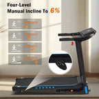 Tapis de course Okak 3.0 HP avec inclinaison et système hydraulique, tapis de course pliable automatiquement avec chargement USB et Type C, tapis de marche avec haut-parleur Bluetooth, noir