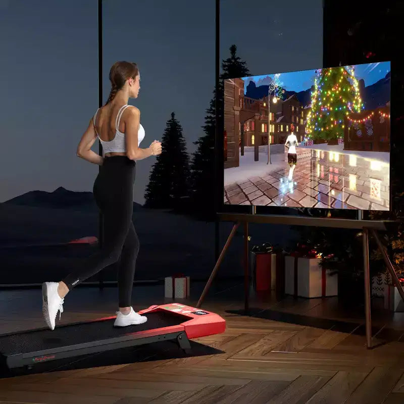 Tapis de course pliable connecté DeerRun Q2 Édition Noël, pour la maison et la course légère, inclinaison de 7 %