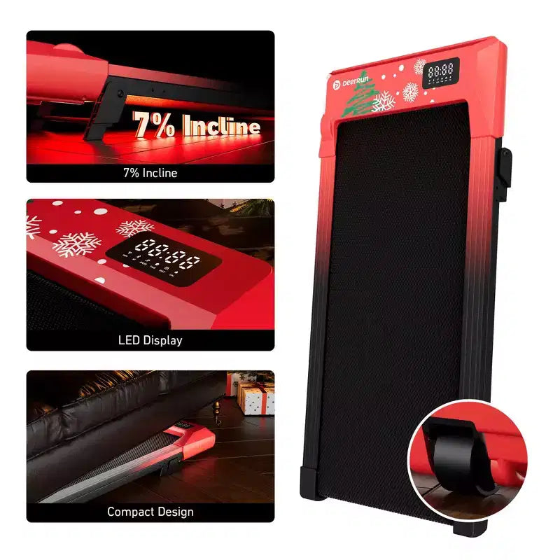 Tapis de course pliable connecté DeerRun Q2 Édition Noël, pour la maison et la course légère, inclinaison de 7 %