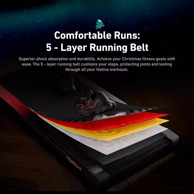 Tapis de course pliable connecté DeerRun Q2 Édition Noël, pour la maison et la course légère, inclinaison de 7 %