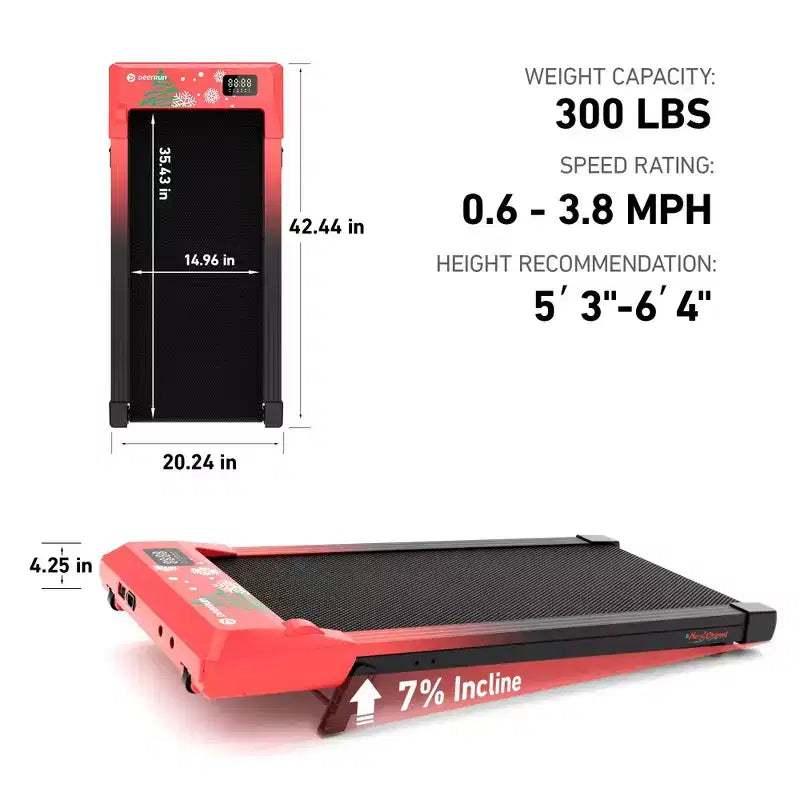 Tapis de course pliable connecté DeerRun Q2 Édition Noël, pour la maison et la course légère, inclinaison de 7 %