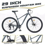 VTT 29 pouces, Monovitesse/ 8 vitesses, Cadre en acier, Fourche à suspension avant, Frein à disque, pour femmes, hommes adultes, Multicolore