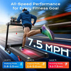Tapis de course Capacité de 140 kg pour la maison, Tapis de course pliable de 3,1 CV, Tapis de course avec inclinaison de 8 %, 12 km/h, 71 programmes prédéfinis, Absorption des chocs, Contrôle par application
