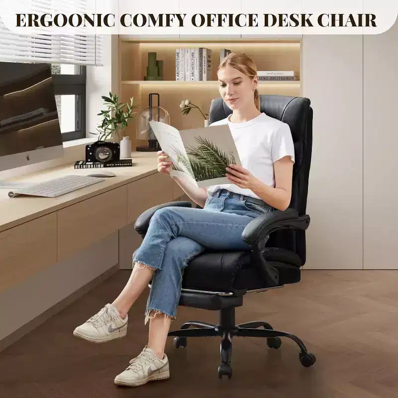 Ergonomic Office Chair,PU Gaming Chair,Adjustable Height 90 to 135 Degree Reclining, Backrest 360 Degree Swivel Wheels,350 Lbs Capacity for Office