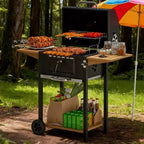 Black Outdoor Portable Charcoal BBQ Grill, Compact Cooker with Ventilation Control, Durable Steel Construction for Camping, Patio & Backyard