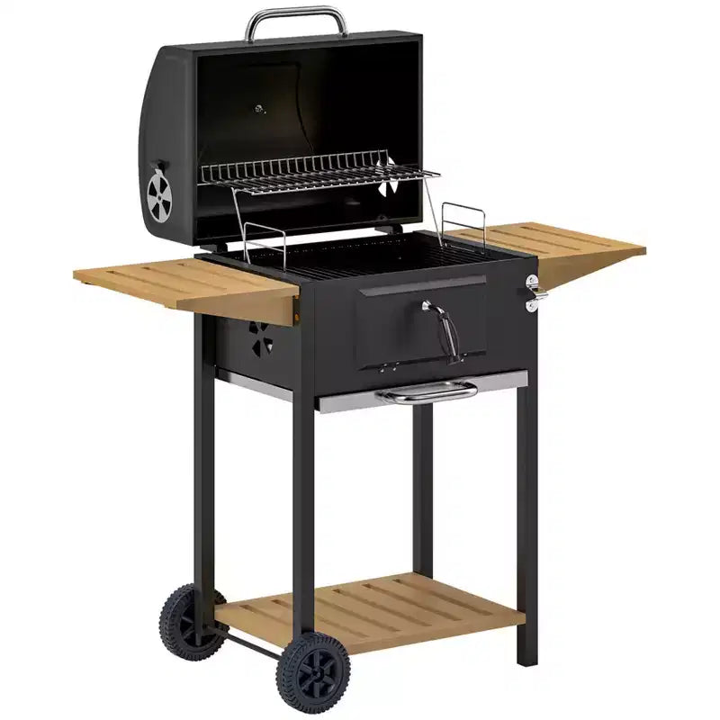 Black Outdoor Portable Charcoal BBQ Grill, Compact Cooker with Ventilation Control, Durable Steel Construction for Camping, Patio & Backyard