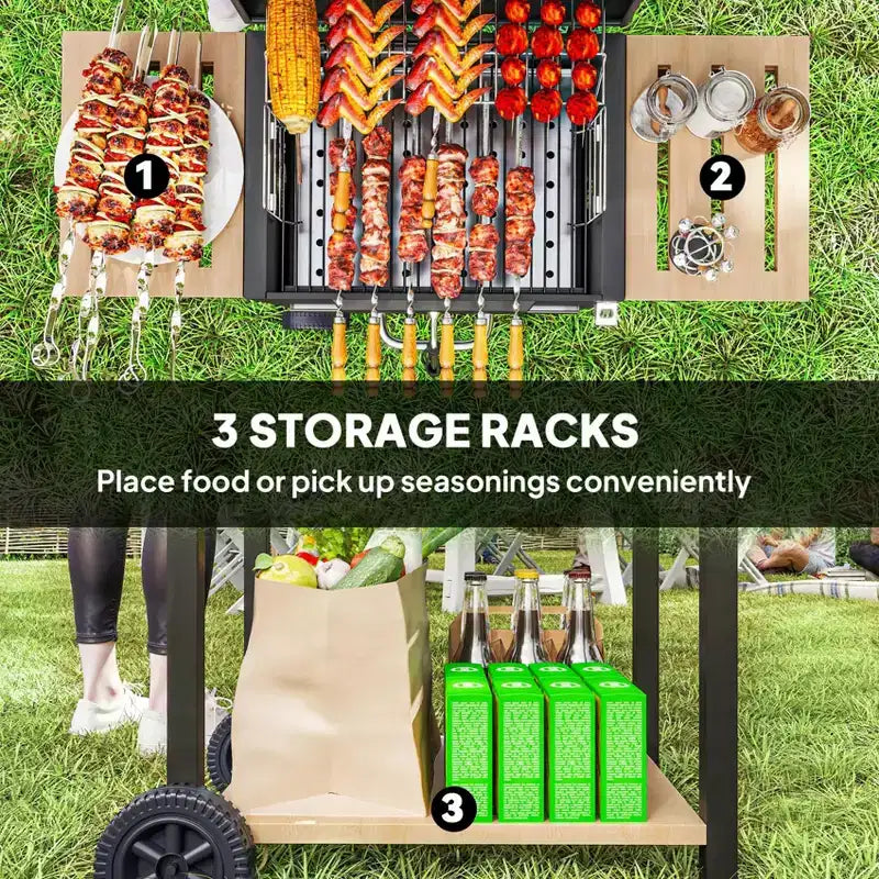 Black Outdoor Portable Charcoal BBQ Grill, Compact Cooker with Ventilation Control, Durable Steel Construction for Camping, Patio & Backyard