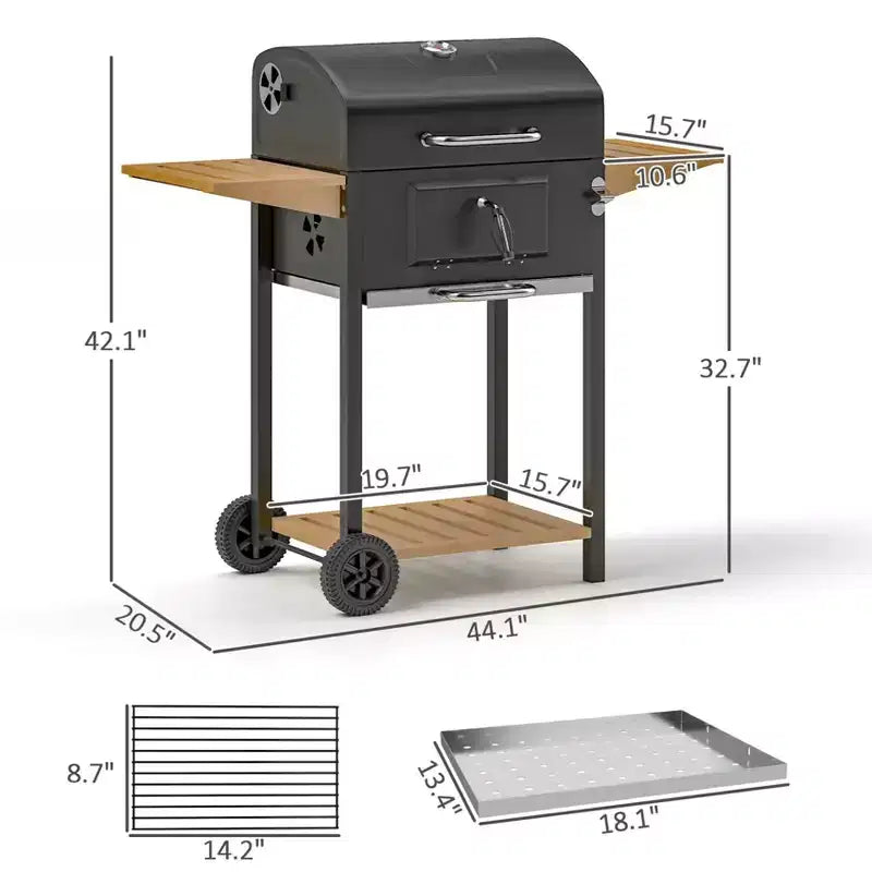 Black Outdoor Portable Charcoal BBQ Grill, Compact Cooker with Ventilation Control, Durable Steel Construction for Camping, Patio & Backyard