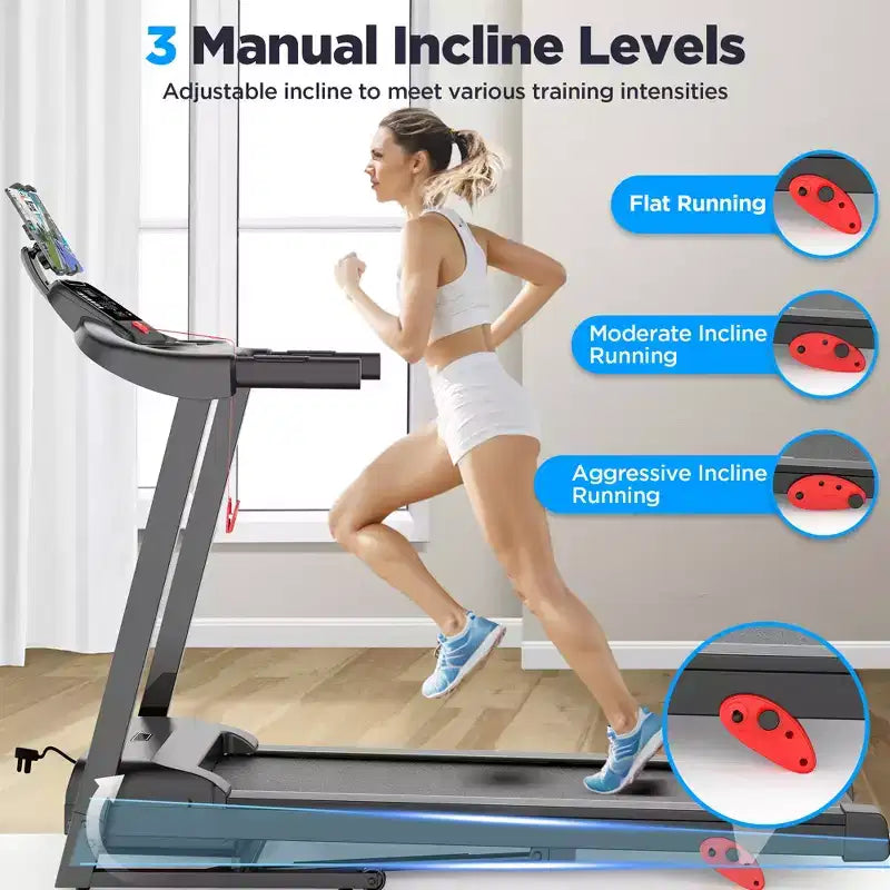 Tapis de course pliable 3,7 CV en liquidation pour la maison avec contrôle via application, capacité de 136 kg, inclinaison réglable, 71 programmes, tapis de course électrique