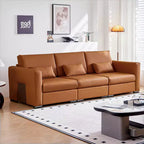 ATJafurn 108.7 Canapé en cuir orange avec larges accoudoirs carrés, canapé rembourré 4 places de style moderne du milieu du siècle avec pieds en métal et 3 oreillers, pour salon