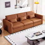 ATJafurn 108.7 Canapé en cuir orange avec larges accoudoirs carrés, canapé rembourré 4 places de style moderne du milieu du siècle avec pieds en métal et 3 oreillers, pour salon