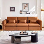 ATJafurn 108.7 Canapé en cuir orange avec larges accoudoirs carrés, canapé rembourré 4 places de style moderne du milieu du siècle avec pieds en métal et 3 oreillers, pour salon