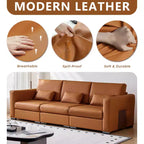 ATJafurn 108.7 Canapé en cuir orange avec larges accoudoirs carrés, canapé rembourré 4 places de style moderne du milieu du siècle avec pieds en métal et 3 oreillers, pour salon