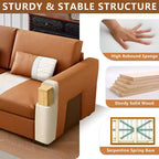 ATJafurn 108.7 Canapé en cuir orange avec larges accoudoirs carrés, canapé rembourré 4 places de style moderne du milieu du siècle avec pieds en métal et 3 oreillers, pour salon