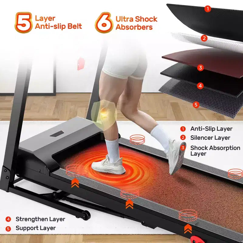 Tapis roulant 3,5 CV pour la maison, tapis de course pliable capacité 136 kg avec plus de 64+7 entraînements, application avec cours gratuits, deux haut-parleurs HiFi, tapis de course pour la marche et la course