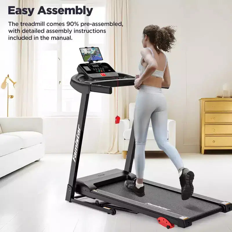 Tapis de course pour la maison, tapis de course pliable portable avec inclinaison réglable, contrôle par application, 64 programmes, capacité de 136 kg, 12 km/h, course, marche, jogging