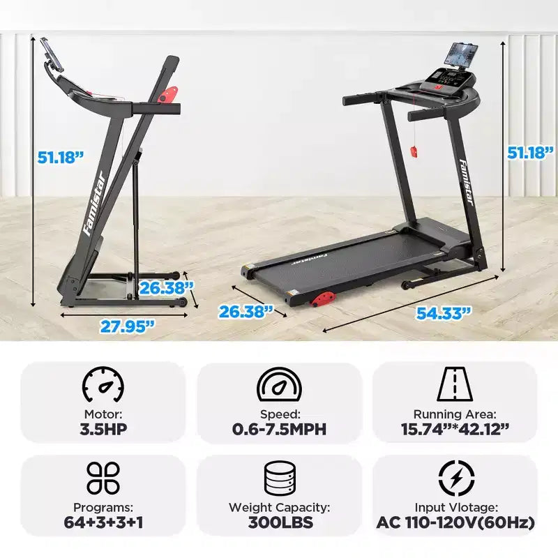 Tapis de course pour la maison, tapis de course pliable portable avec inclinaison réglable, contrôle par application, 64 programmes, capacité de 136 kg, 12 km/h, course, marche, jogging